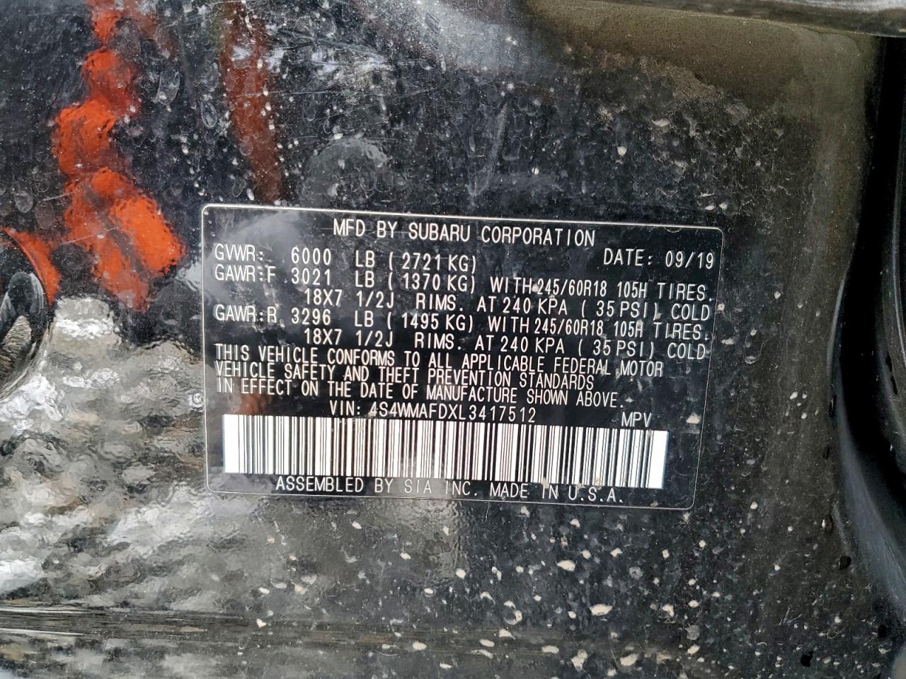 Lot #3308745062 2020 SUBARU ASCENT PRE