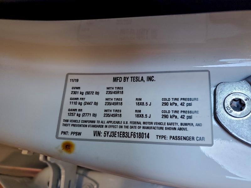 2020 TESLA MODEL 3 #3305319329