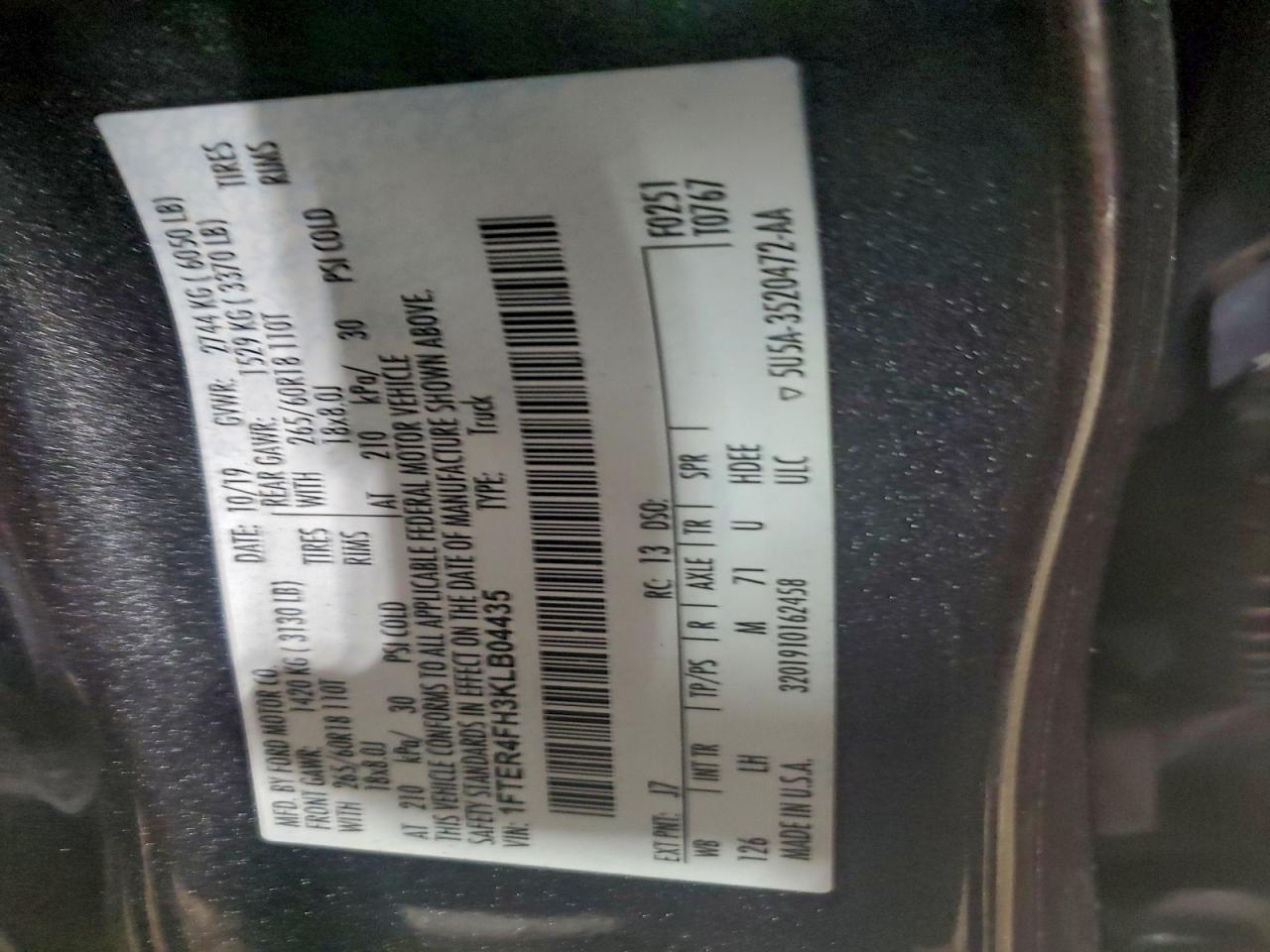 Lot #3317760106 2019 FORD RANGER XL