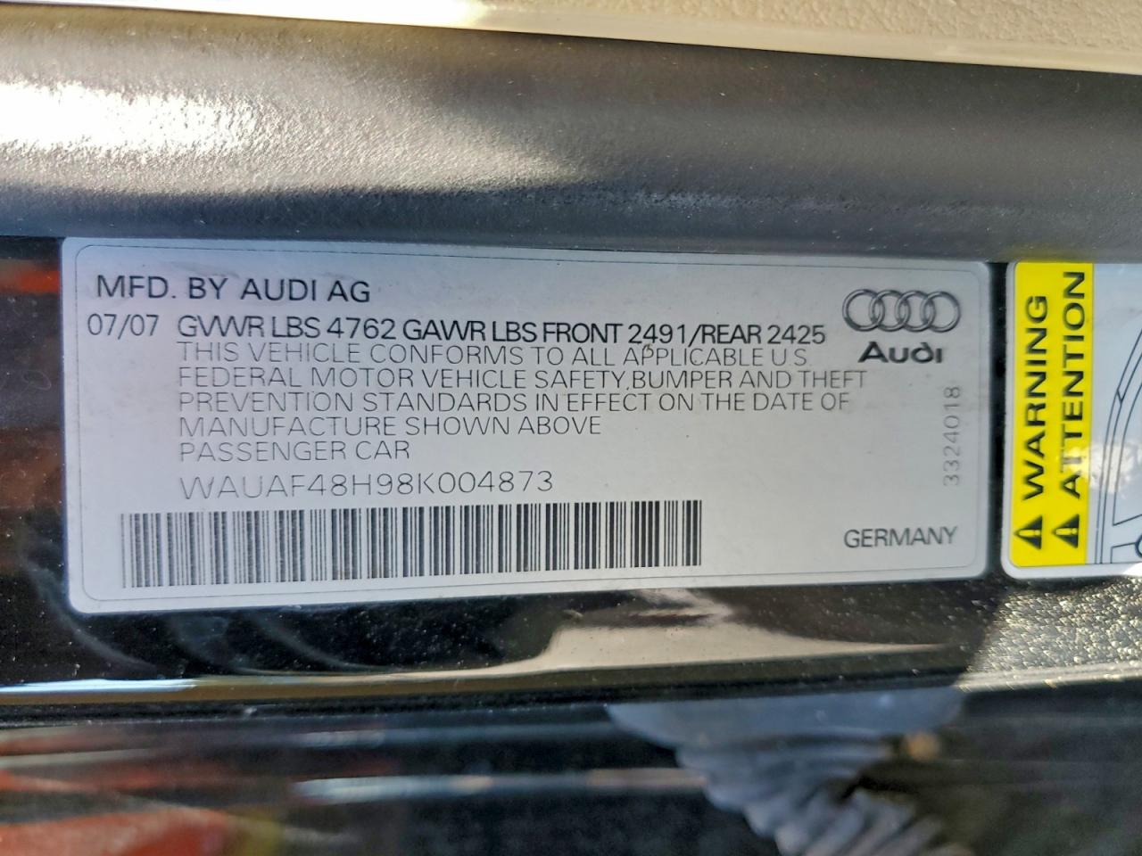 Lot #3304609454 2008 AUDI A4