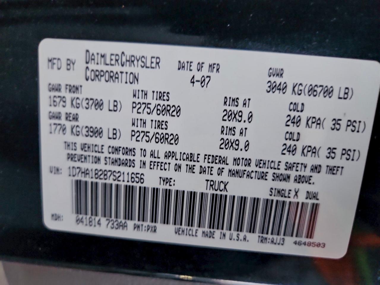 Lot #3302866891 2007 DODGE RAM 1500 S