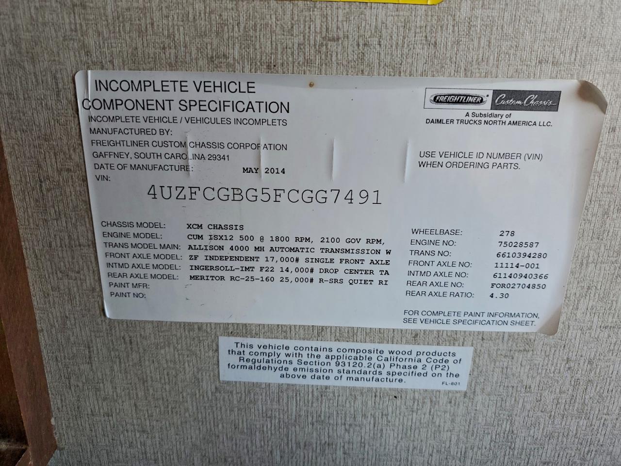 Lot #3309607556 2015 FREIGHTLINER  EAGLE MOTOR HOME