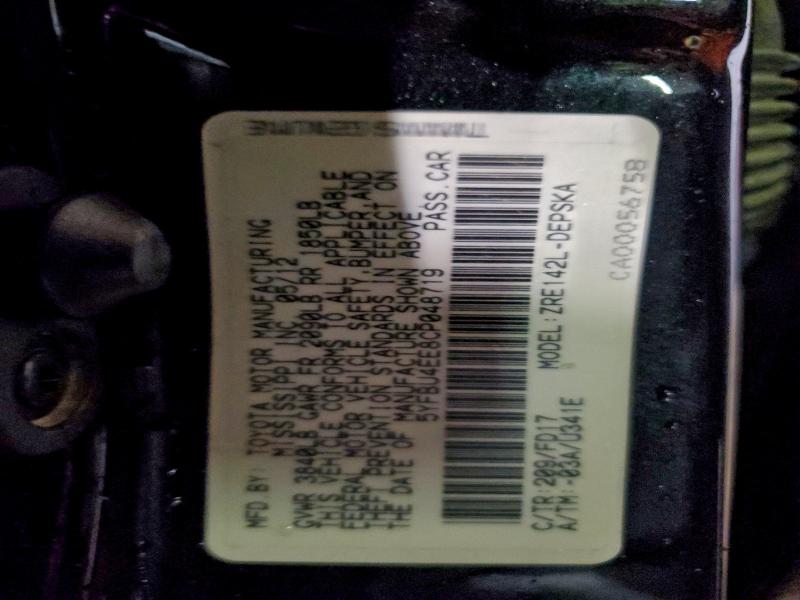 2012 TOYOTA COROLLA BA #3302887923