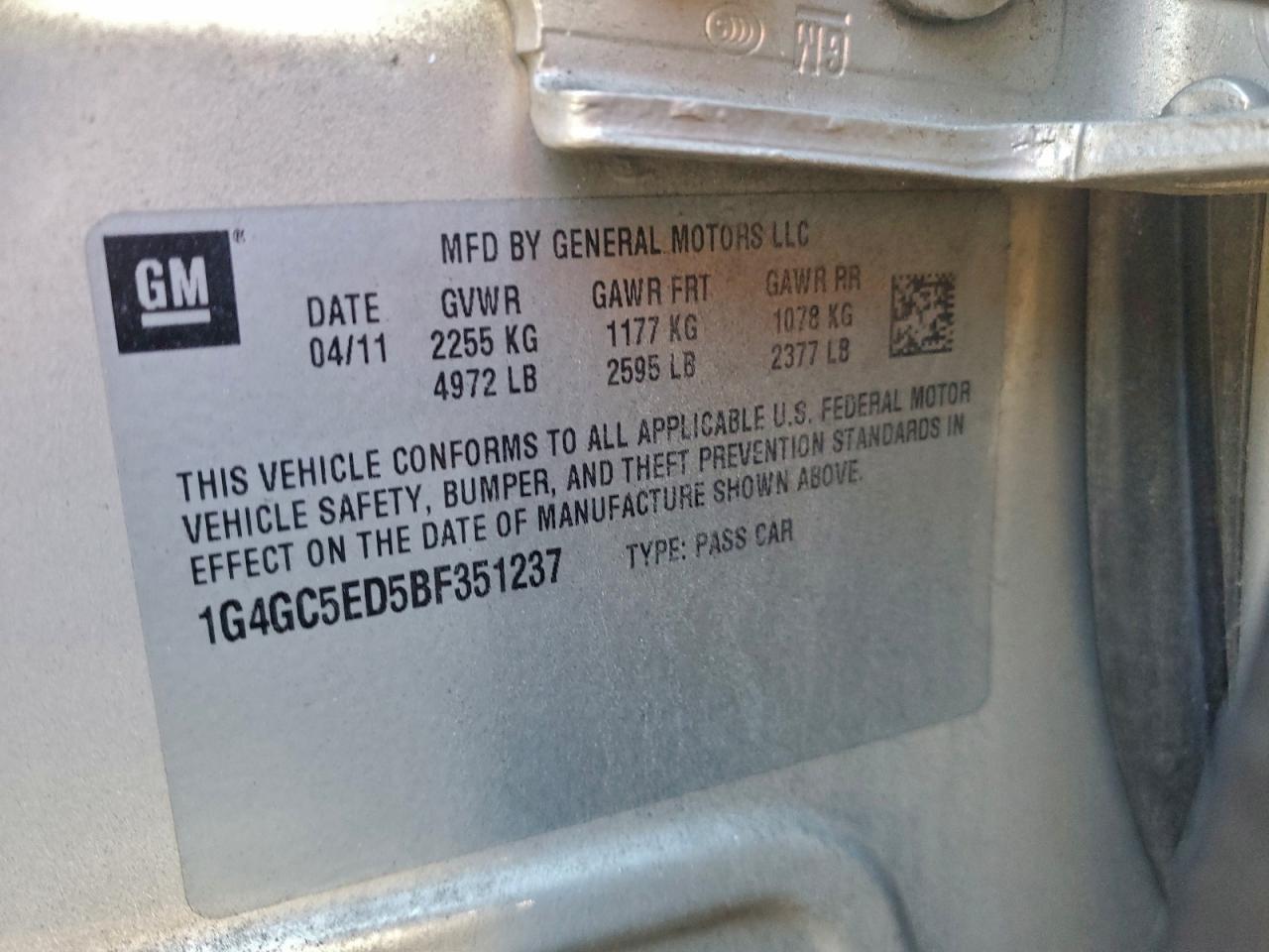 Lot #3301857026 2011 BUICK LACROSSE C