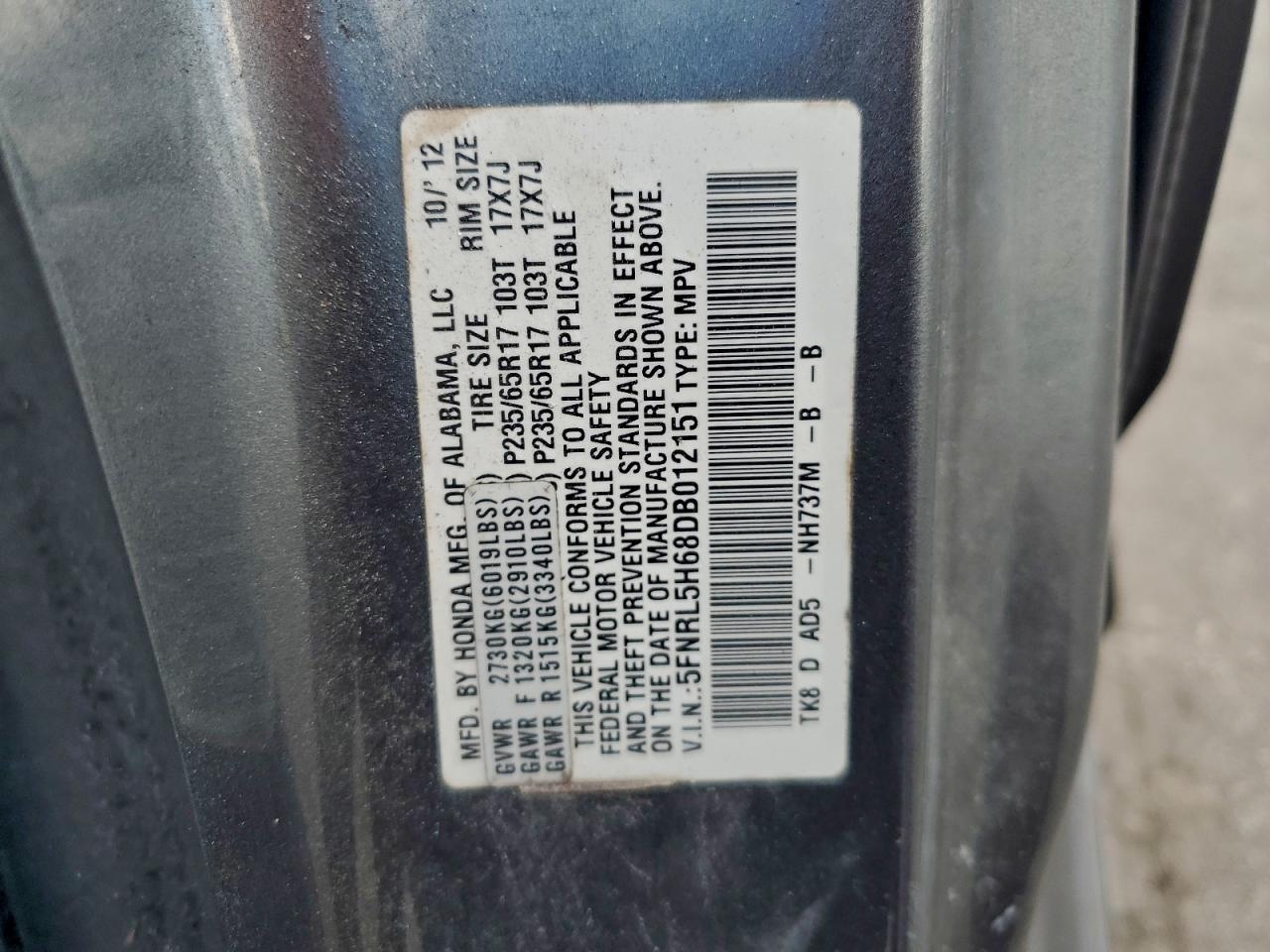 Lot #3310381965 2013 HONDA ODYSSEY EX