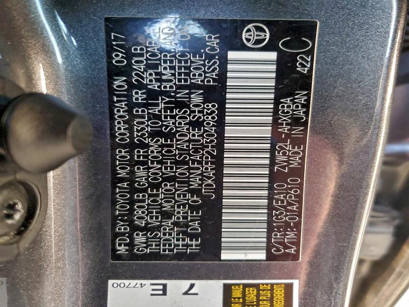 2017 TOYOTA PRIUS PRIM #3310404993