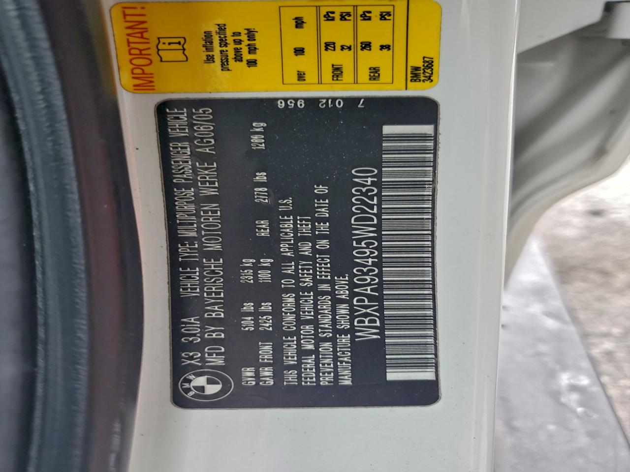 Lot #3304567474 2005 BMW X3 3.0I