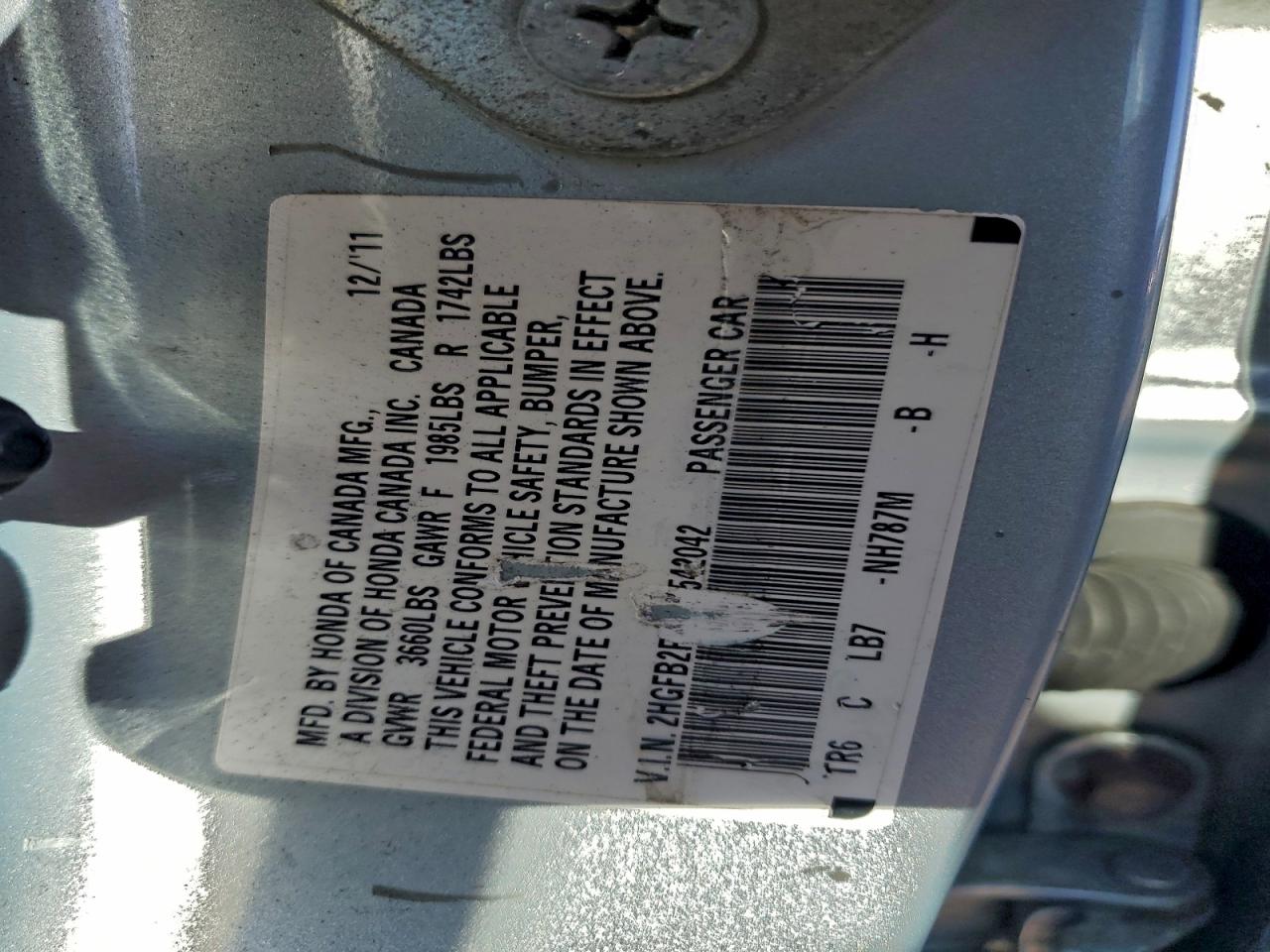 Lot #3309620591 2012 HONDA CIVIC LX