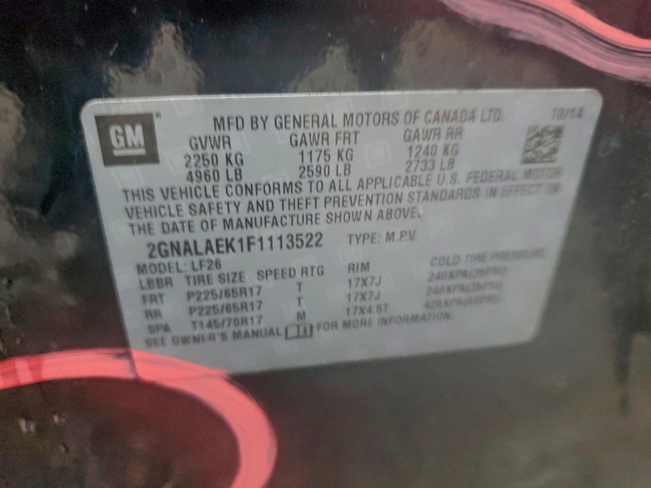 Lot #3317917902 2015 CHEVROLET EQUINOX LS