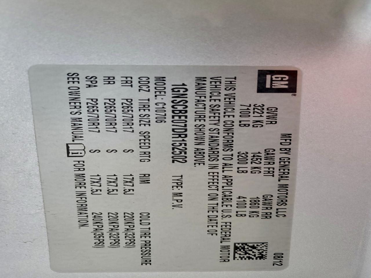 Lot #3317024101 2013 CHEVROLET TAHOE C150