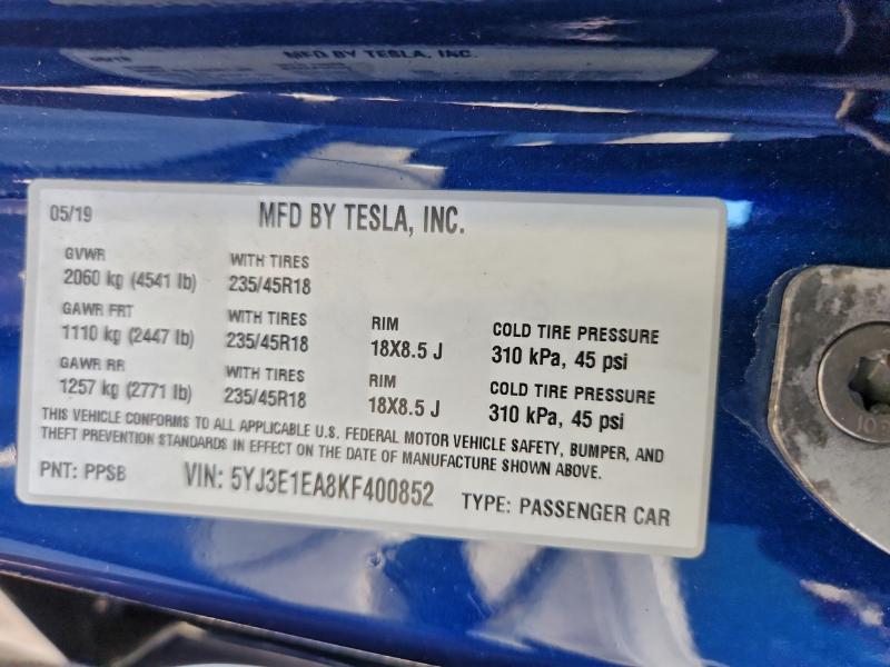 2019 TESLA MODEL 3 #3304590442