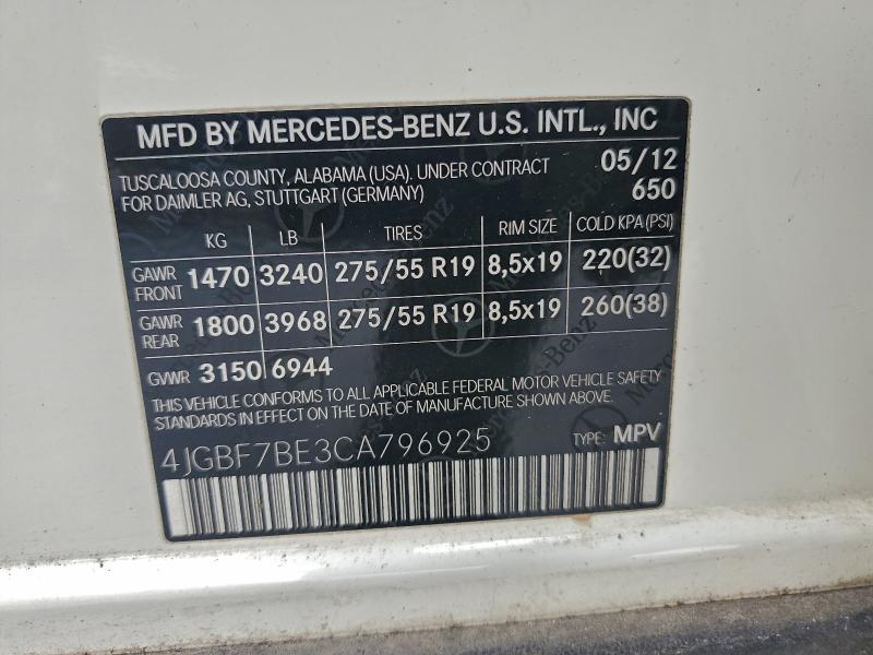 2012 MERCEDES-BENZ GL 450 4MA #3317897998