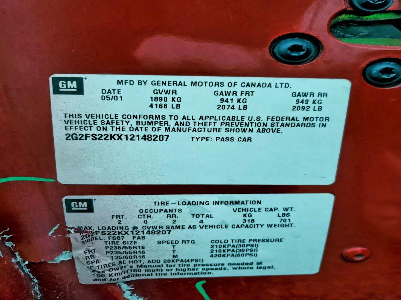 2001 PONTIAC FIREBIRD #3309501636