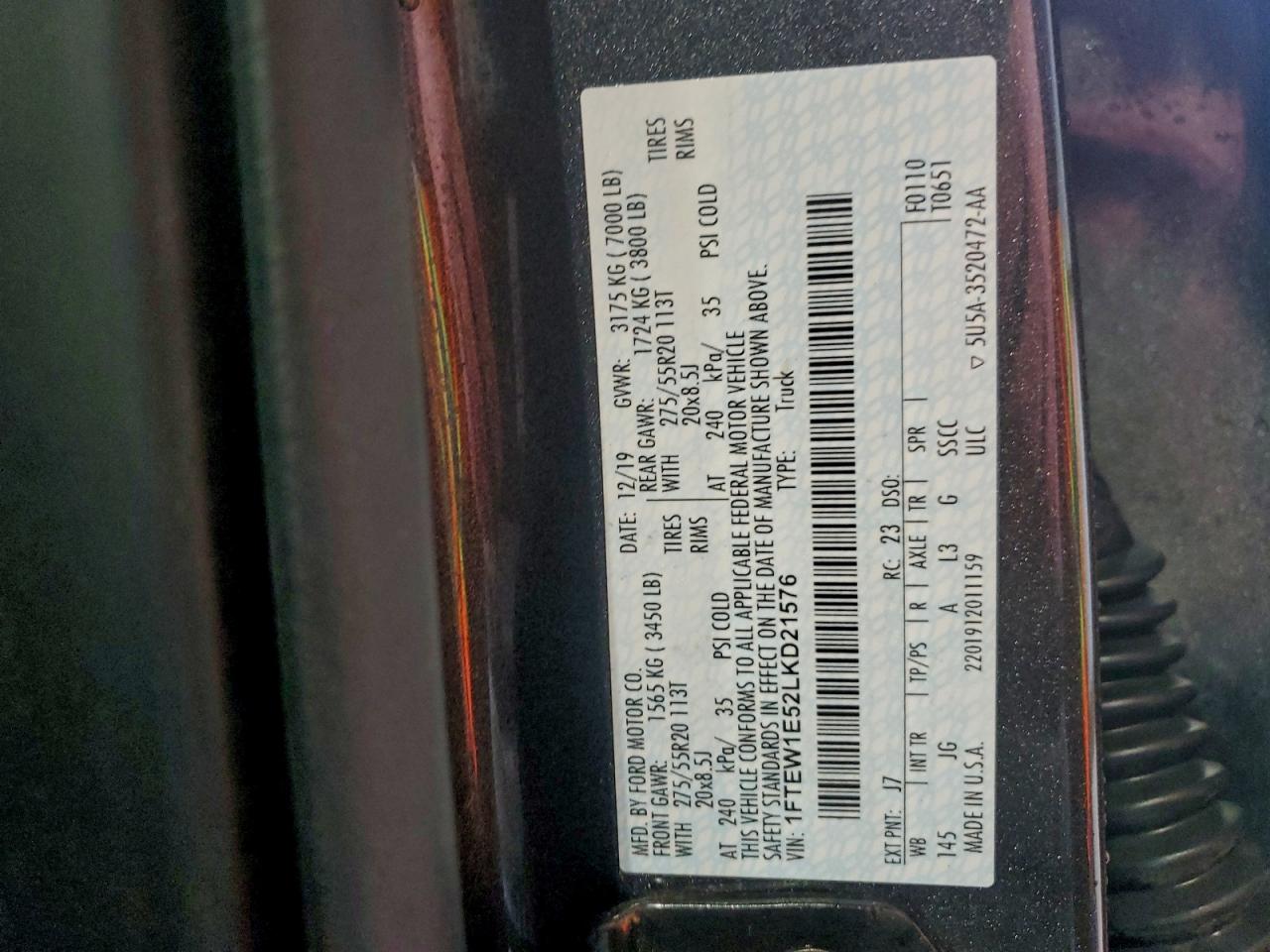 Lot #3311641287 2020 FORD F150 SUPER