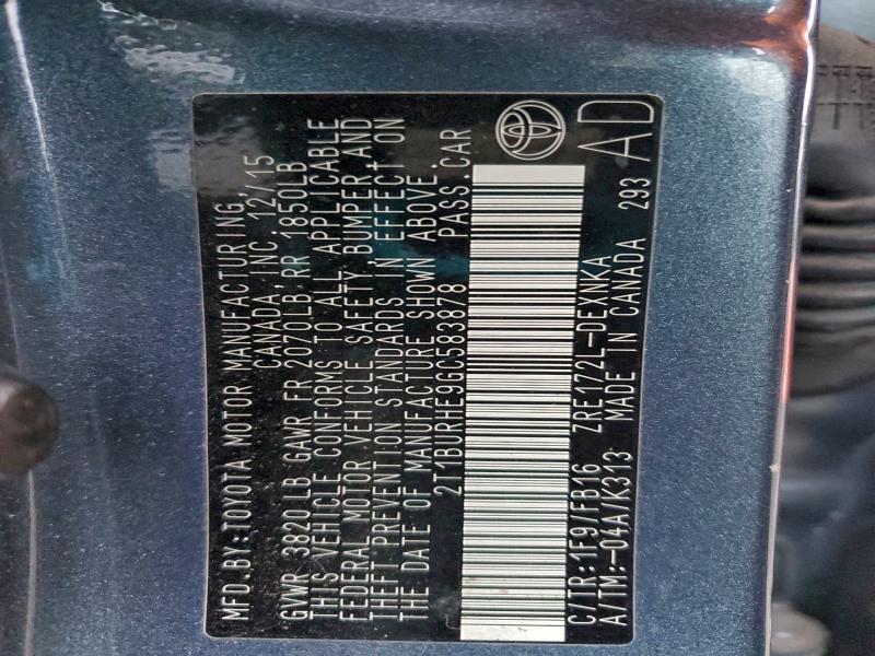 2016 TOYOTA COROLLA L #3317061032