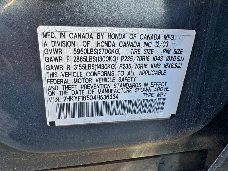 2004 HONDA PILOT EXL #3305289317