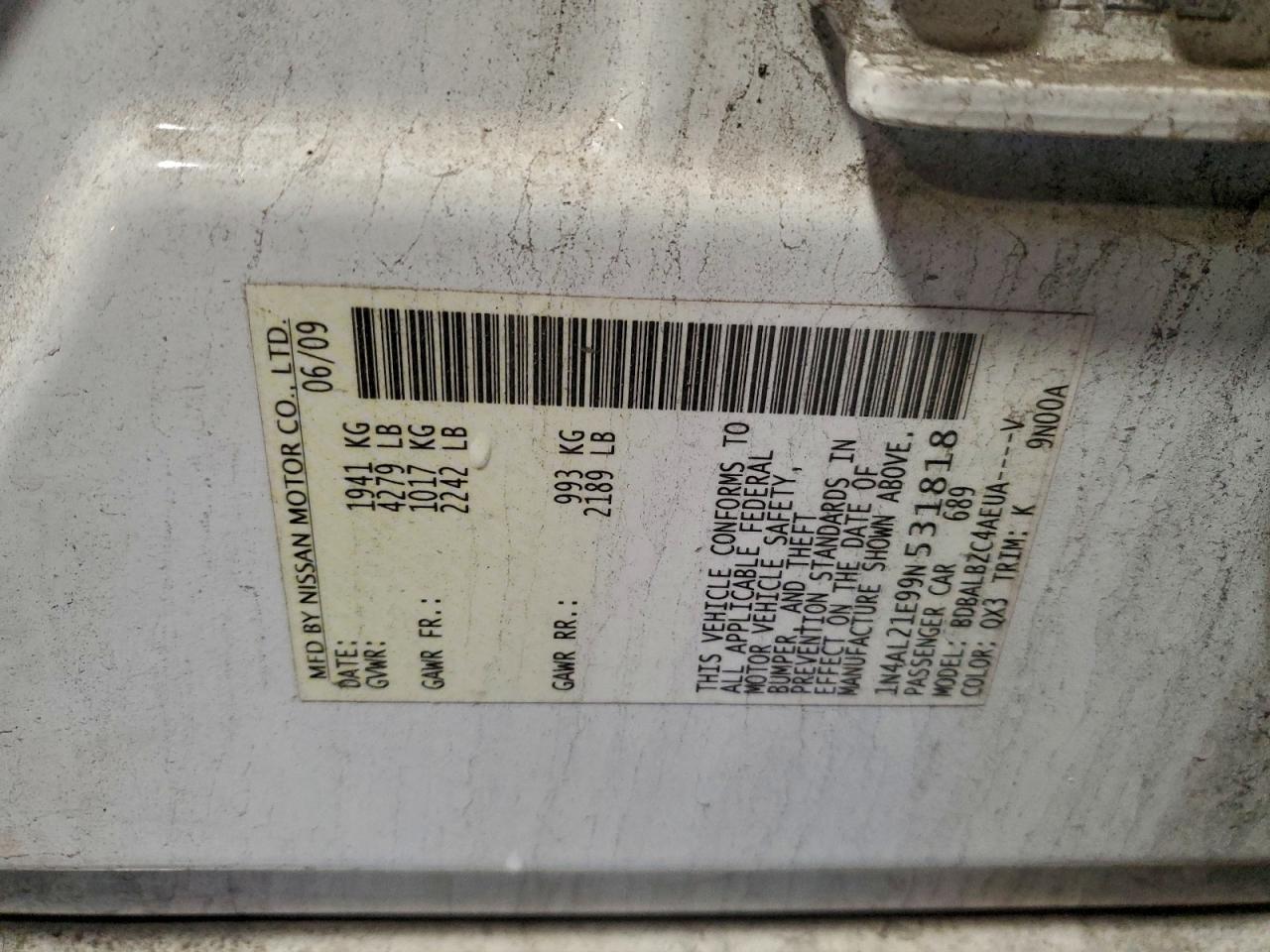 Lot #3315985096 2009 NISSAN ALTIMA 2.5