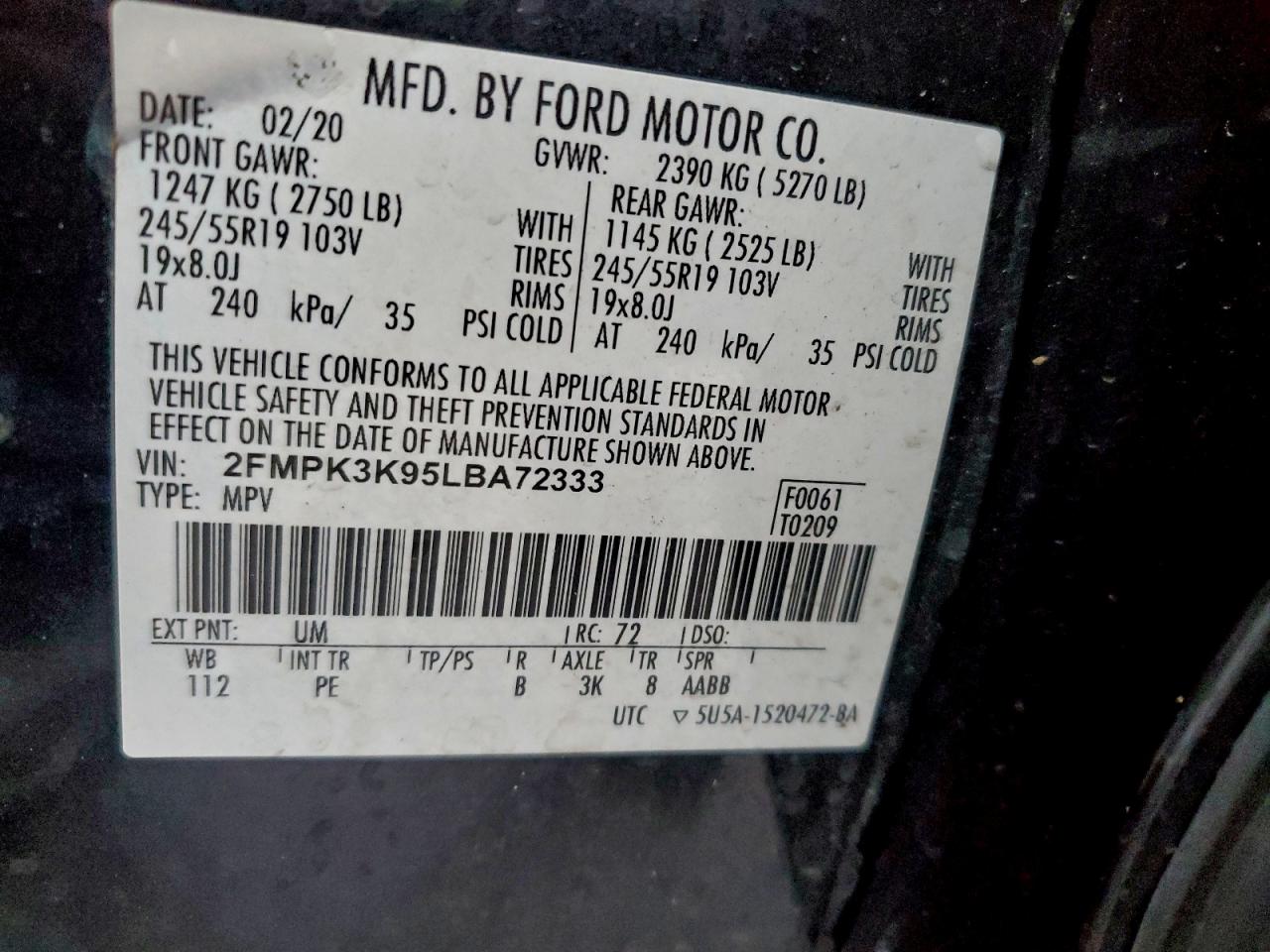 Lot #3310342958 2020 FORD EDGE TITAN