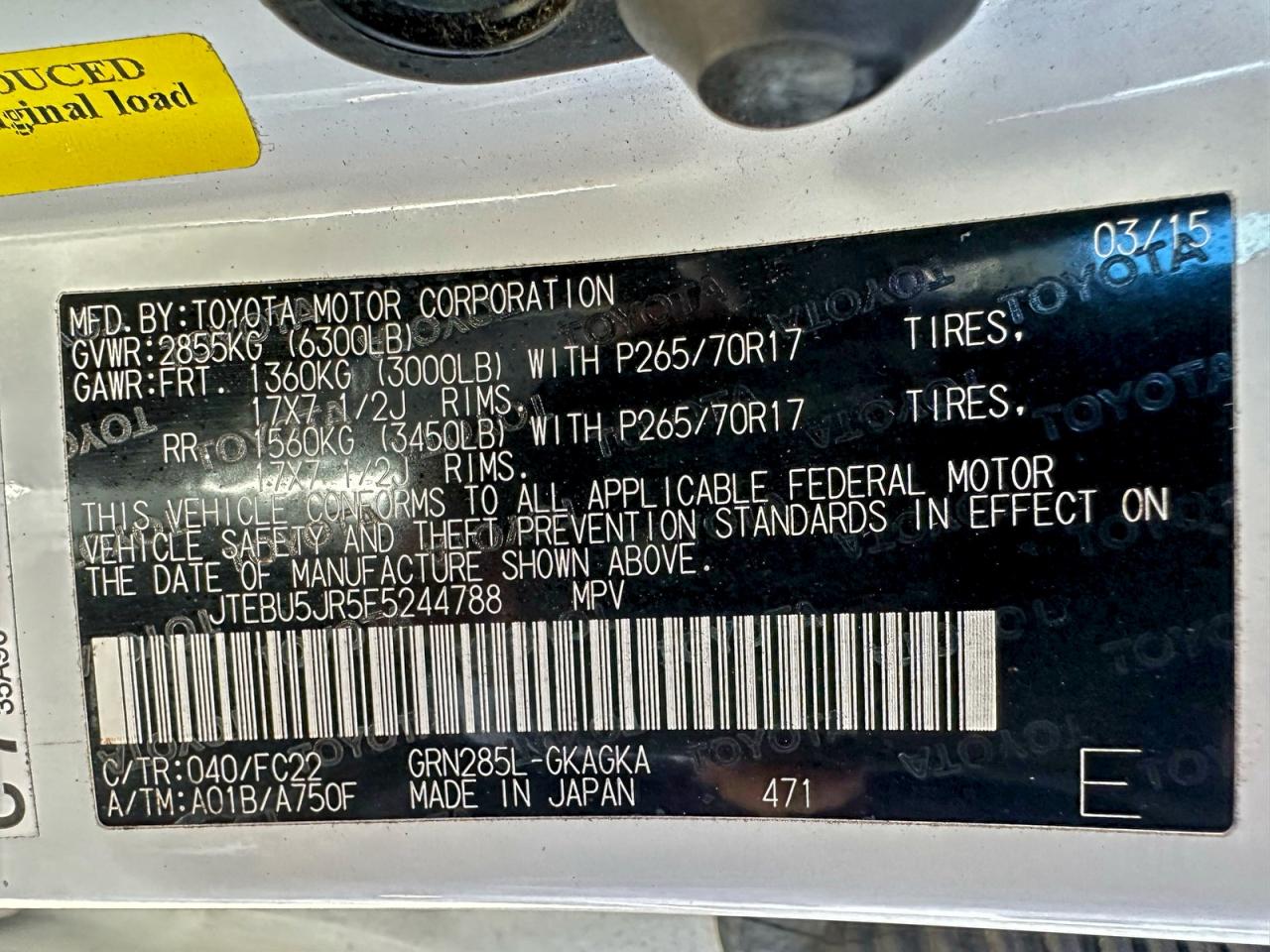 Lot #3310309980 2015 TOYOTA 4RUNNER SR