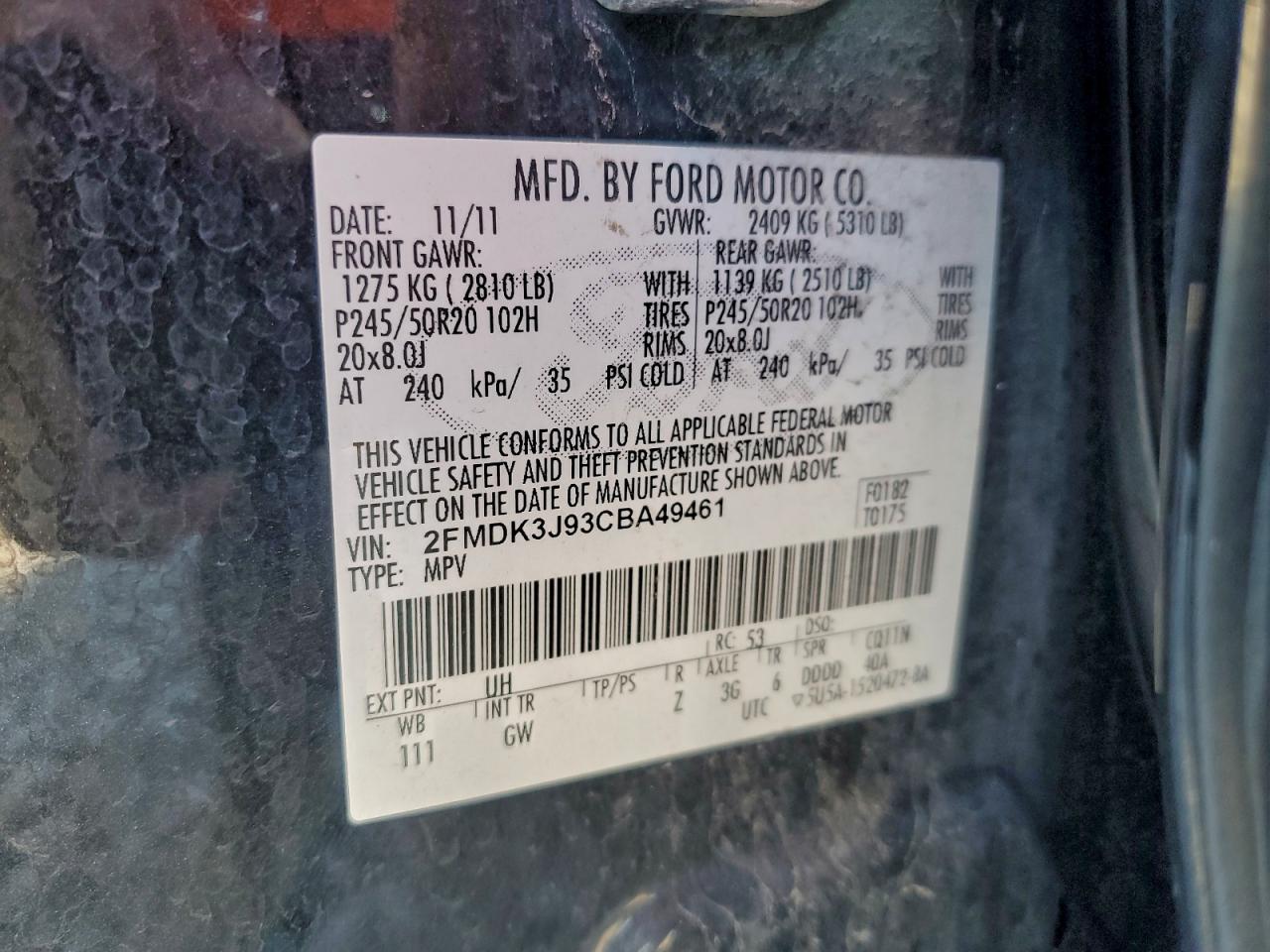 Lot #3316011820 2012 FORD EDGE SEL