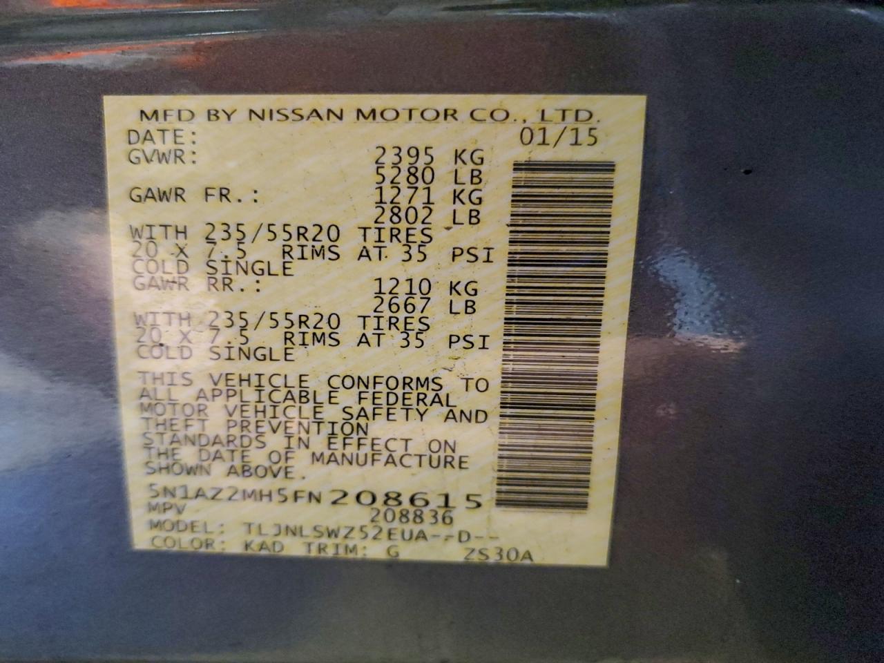 Lot #3302694034 2015 NISSAN MURANO S