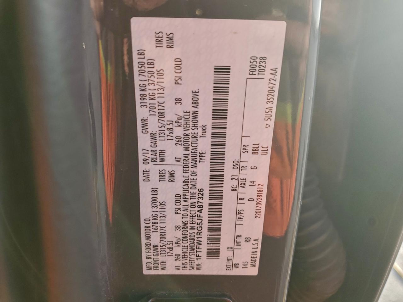 Lot #3316747411 2018 FORD F150 RAPTO