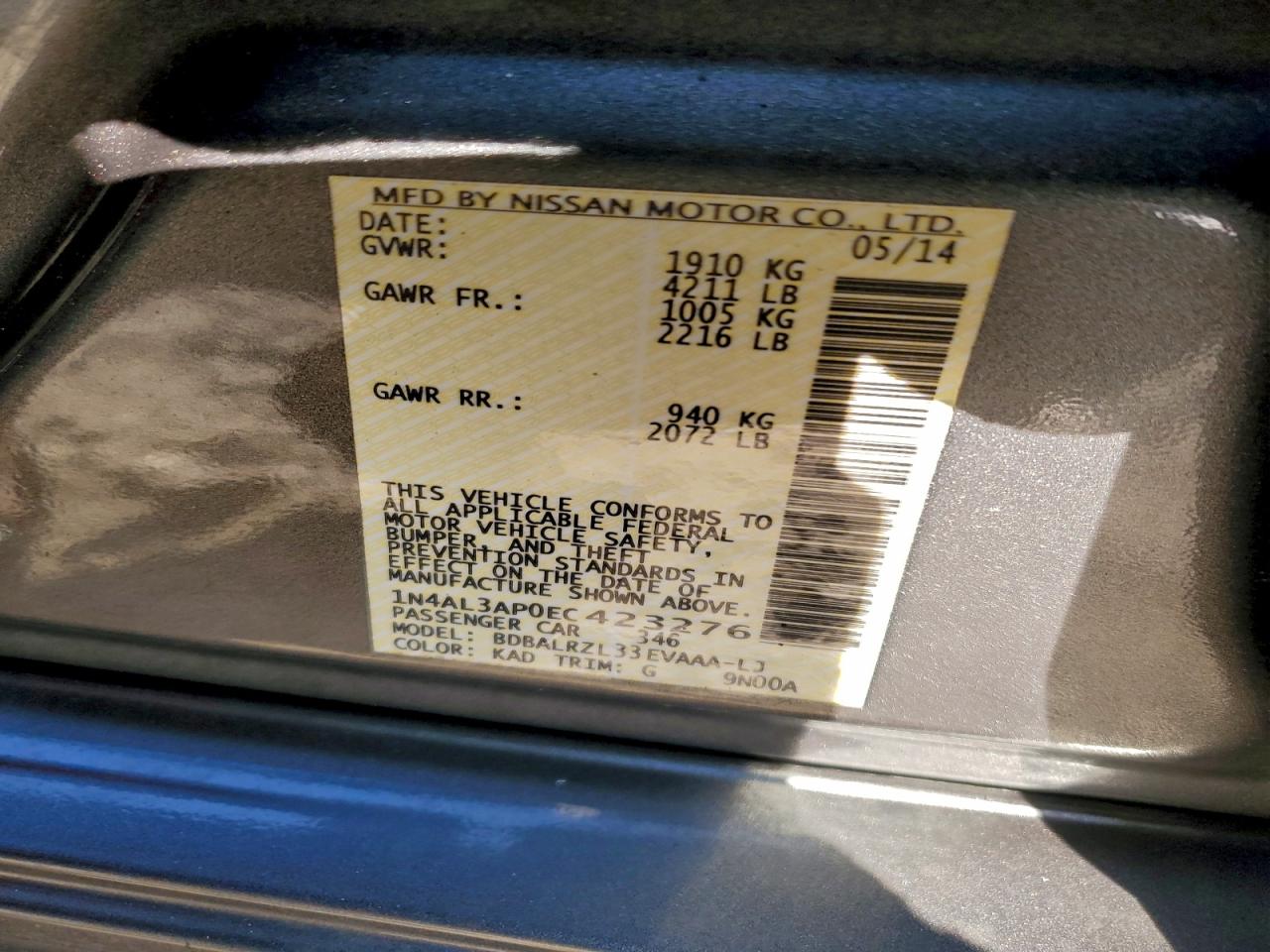 Lot #3310408010 2014 NISSAN ALTIMA 2.5