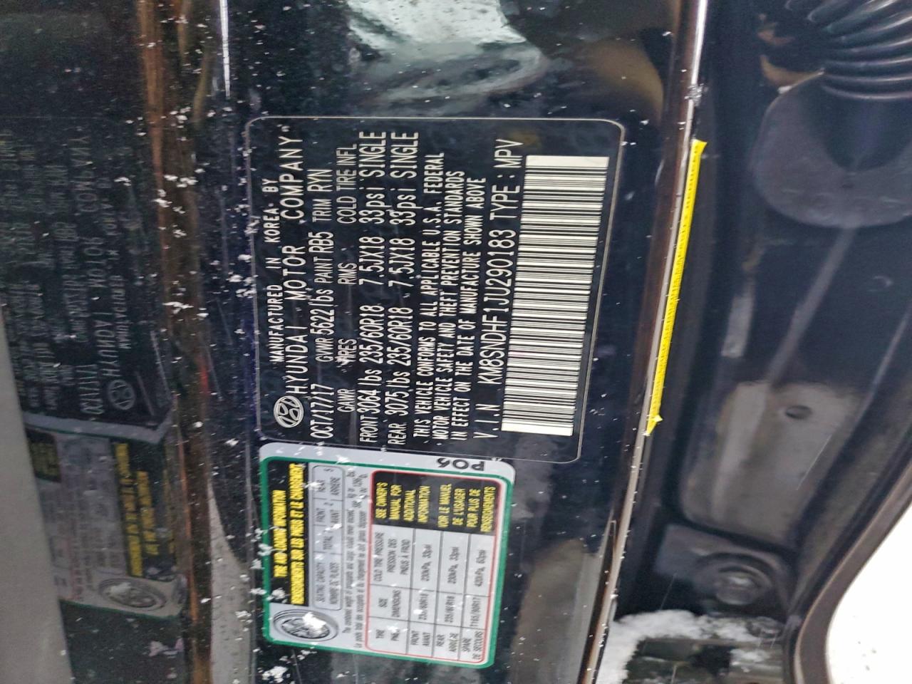 Lot #3304516496 2018 HYUNDAI SANTA FE S