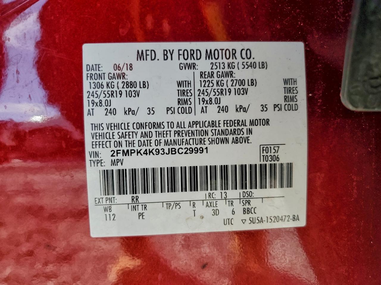 Lot #3317802084 2018 FORD EDGE TITAN