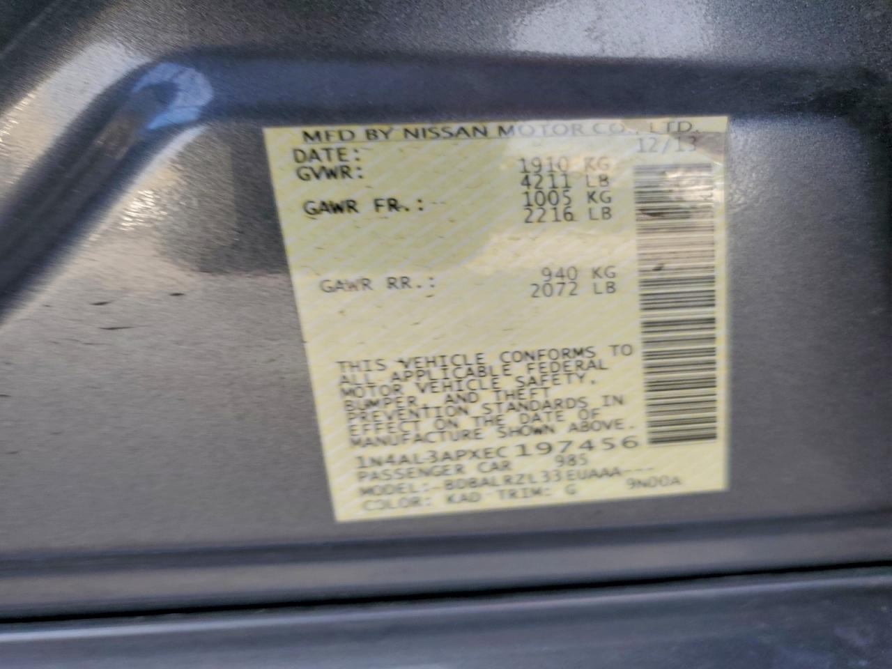 Lot #3305726755 2014 NISSAN ALTIMA 2.5