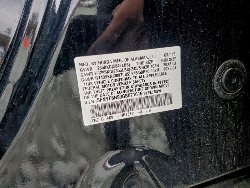 2016 HONDA PILOT TOUR #3312515615