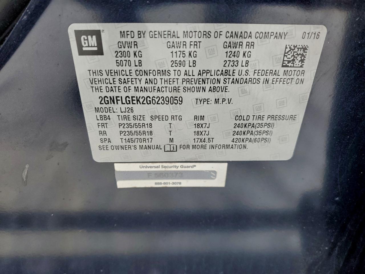 Lot #3310320010 2016 CHEVROLET EQUINOX