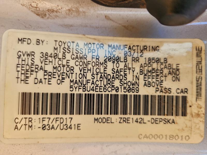 2012 TOYOTA COROLLA BA #3316824412