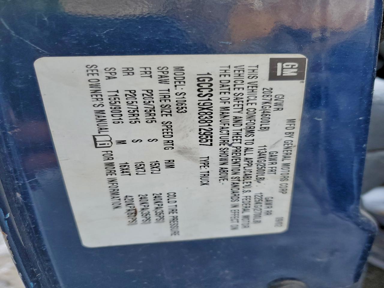 Lot #3317170122 2003 CHEVROLET S TRUCK S1