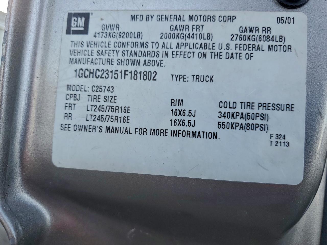 Lot #3311444339 2001 CHEVROLET SILVERADO