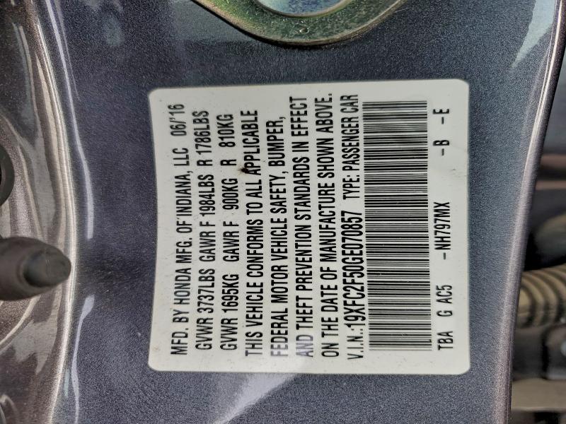 2016 HONDA CIVIC LX #3310579085