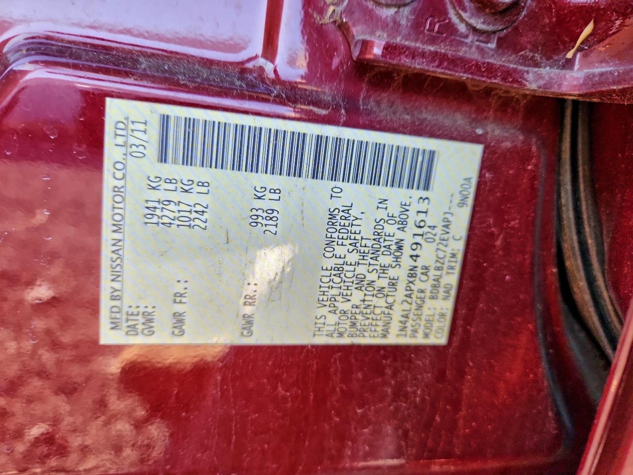 Lot #3310445345 2011 NISSAN ALTIMA BAS