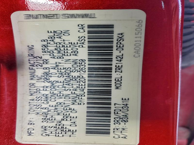 2013 TOYOTA COROLLA BA #3304618444