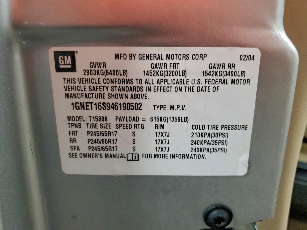 Lot #3312631165 2004 CHEVROLET TRAILBLAZE