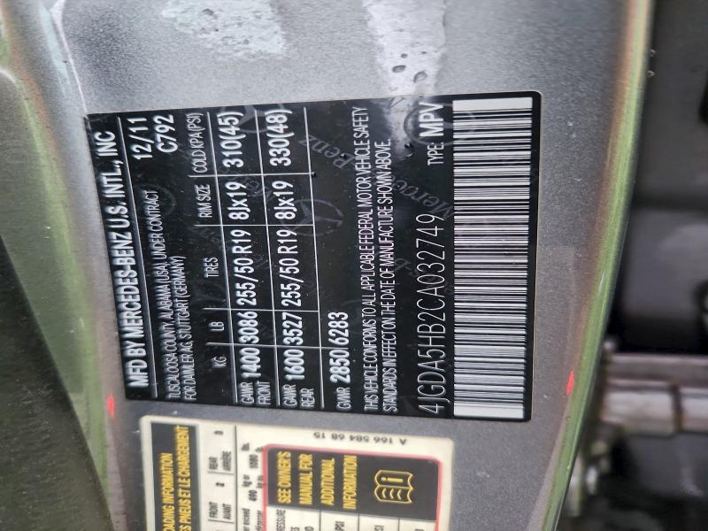 2012 MERCEDES-BENZ ML 350 4MA #3310481105