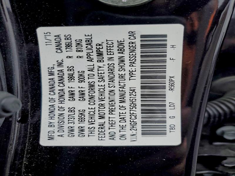 2016 HONDA CIVIC EX #3315930092