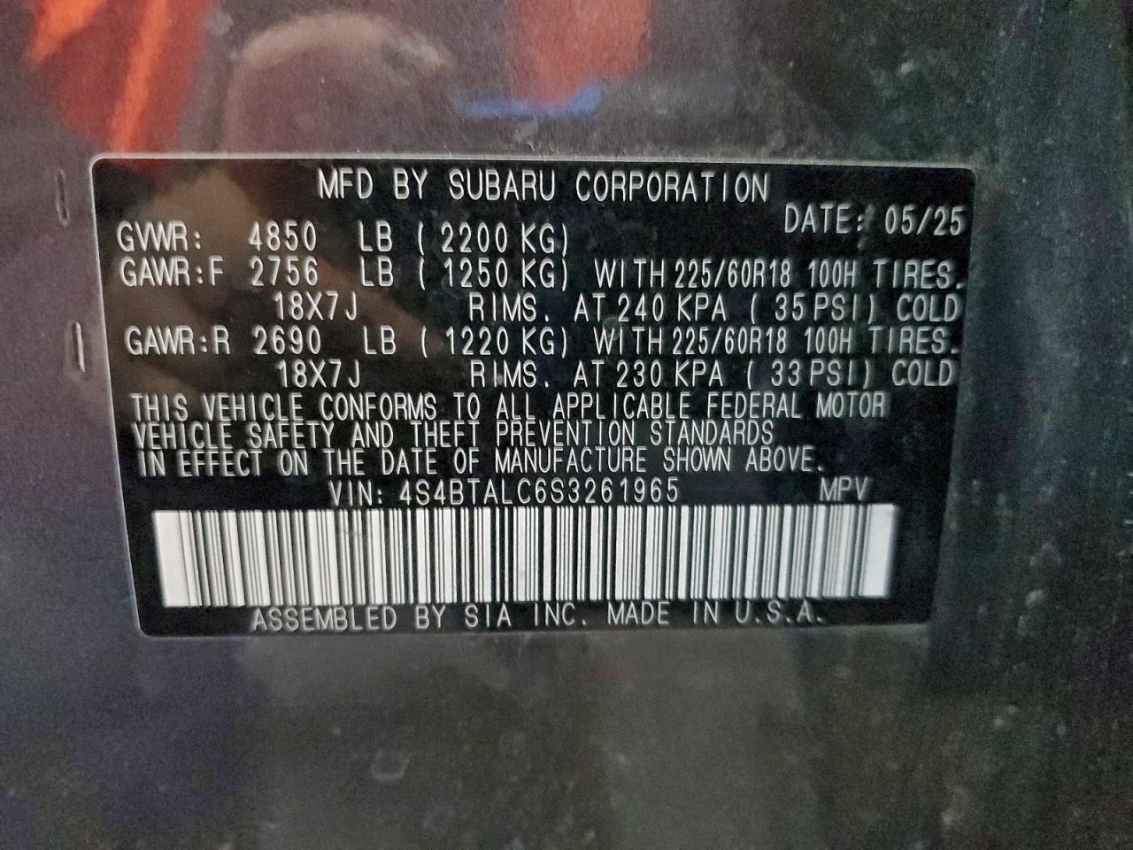 Lot #3311501236 2025 SUBARU OUTBACK ON