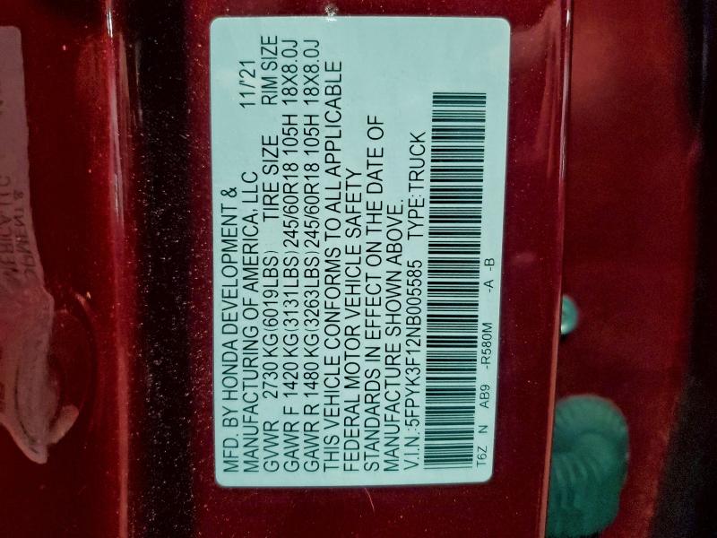 2022 HONDA RIDGELINE #3310481131