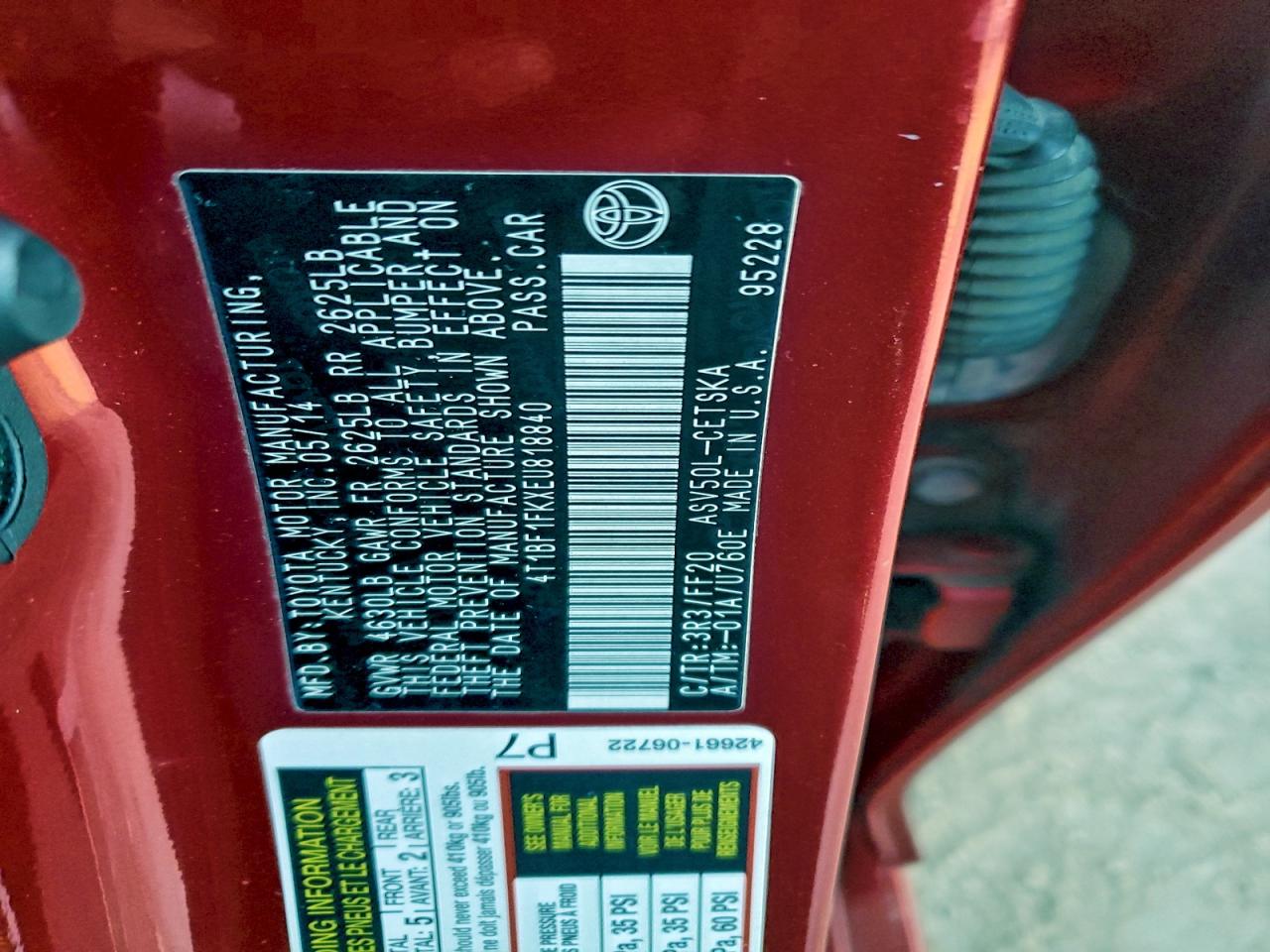 Lot #3311703238 2014 TOYOTA CAMRY L