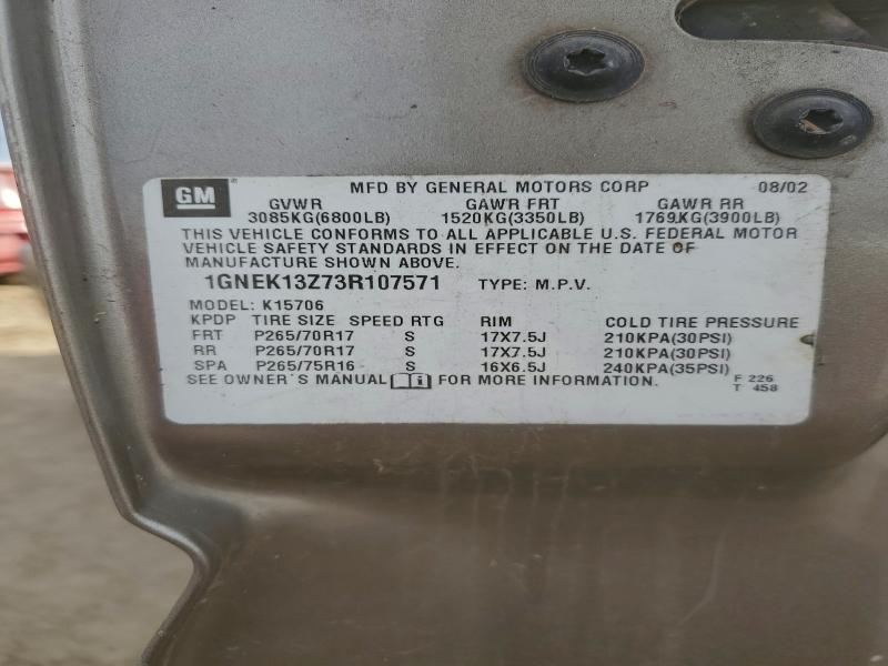 2003 CHEVROLET TAHOE K150 #3312719292