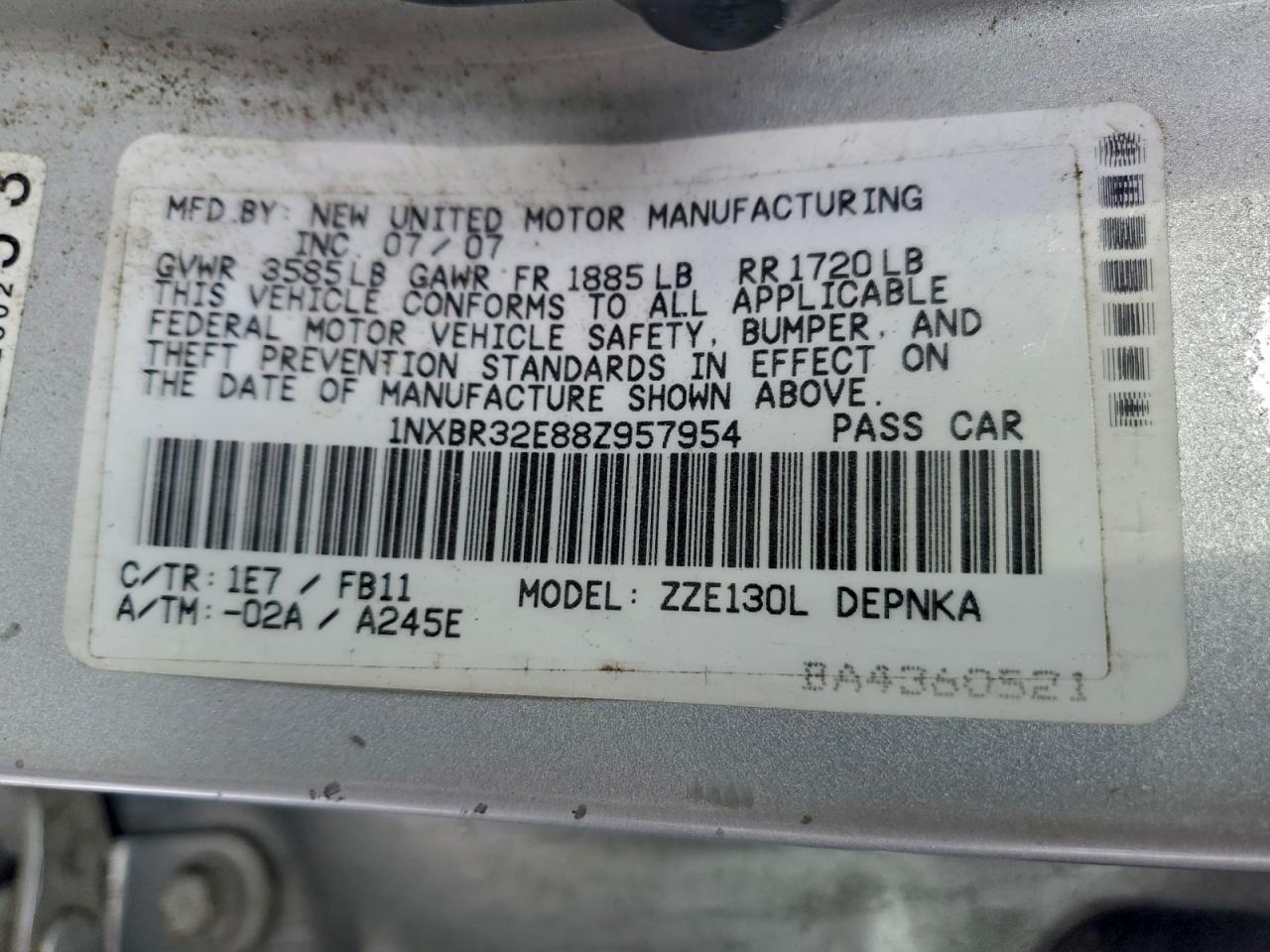 Lot #3304518454 2008 TOYOTA COROLLA CE