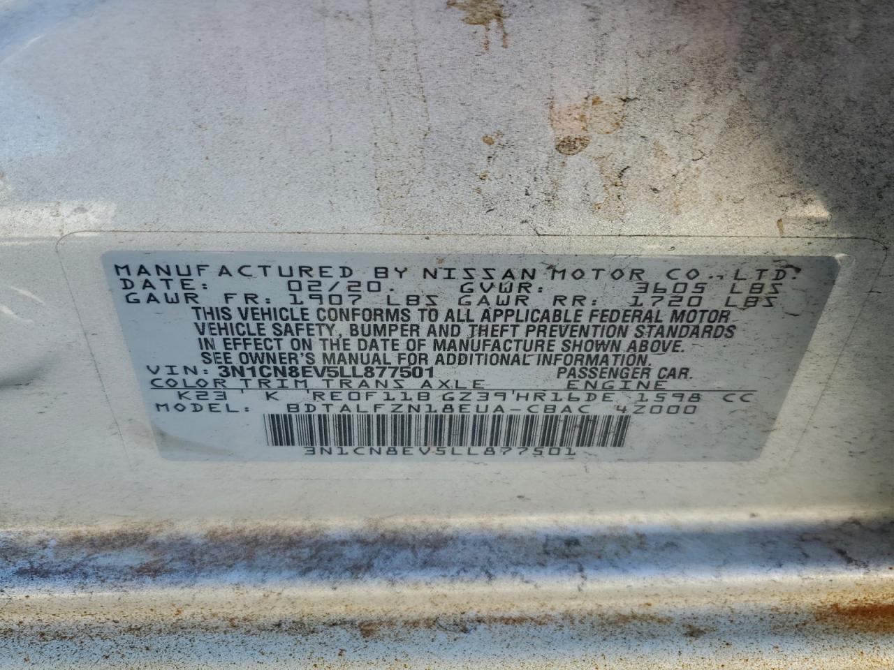 Lot #3312273801 2020 NISSAN VERSA SV