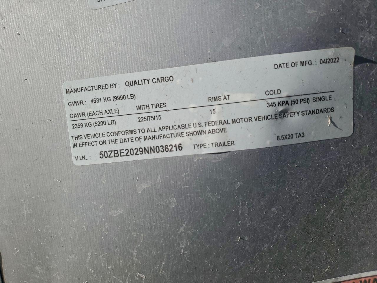 Lot #3317699070 2022 QLUA UNKNOWN