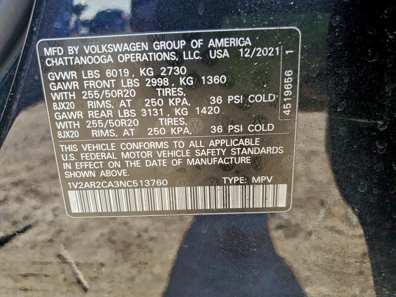 2022 VOLKSWAGEN ATLAS SEL #3311451246