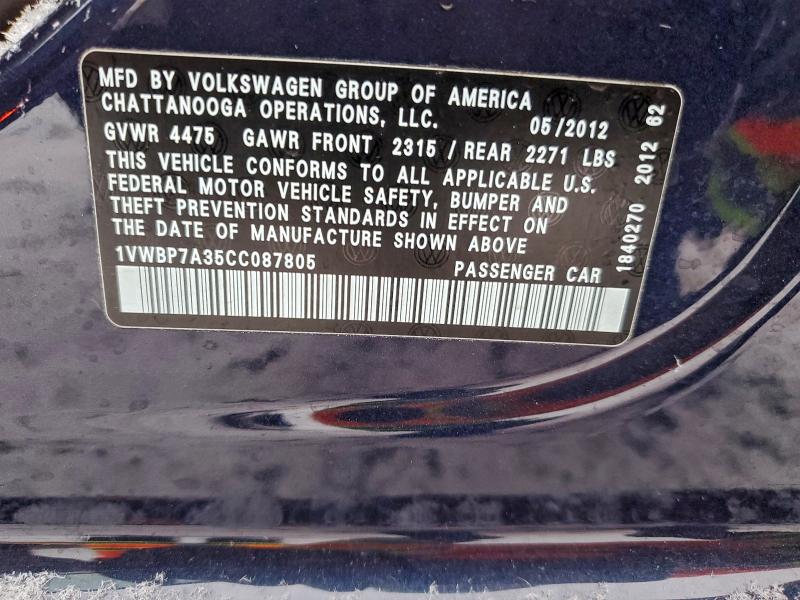 2012 VOLKSWAGEN PASSAT SE #3304539441
